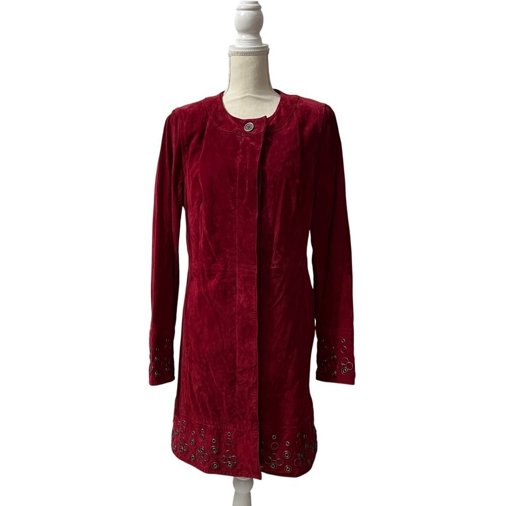 Bradley Bayou Red Suede Grommet Trimmed Long Sleeve Jacket Coat Women's Medium - Picture 5 of 12